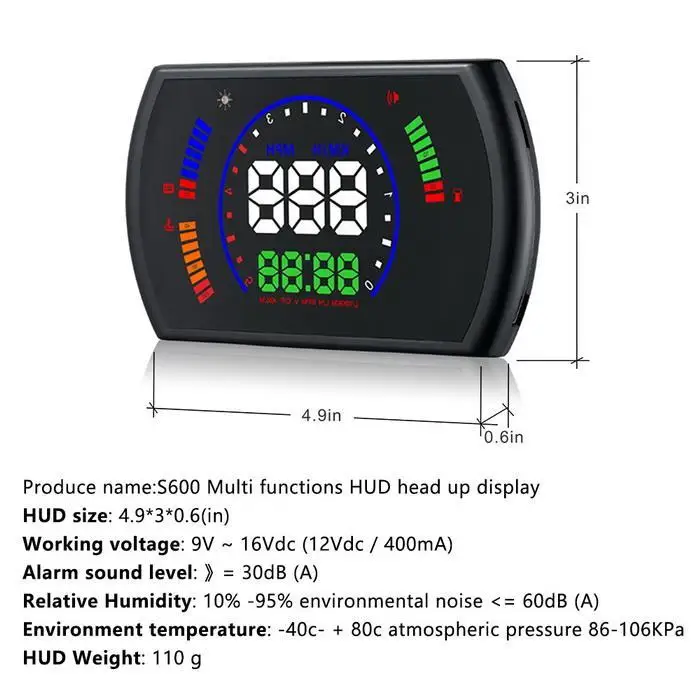 S600 5,8 дюймов OBD HUD автомобиль Дисплей бортовой компьютер hud Дисплей Автомобильная электроника obd2 Автомобильный спидометр лобовое стекло проектор