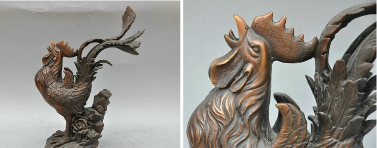 

JP S1150 12' China Bronze Animal Chicken Rooster Crowing Rooster Sculpture Statue B0403