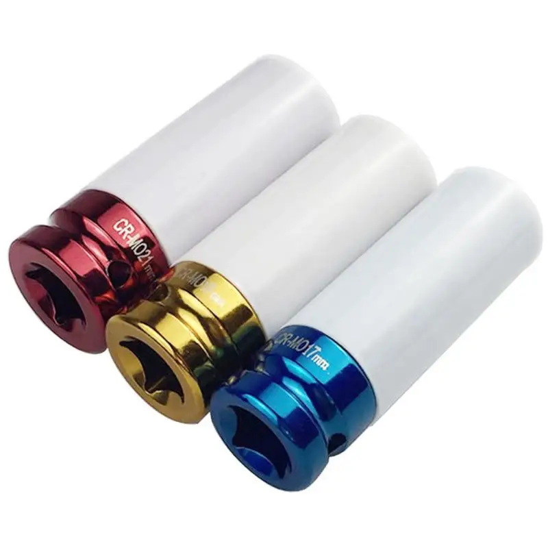 3pcs/Set Sleeves 17/19/21mm Car Tire Protection Sleeves Wall Deep Impact Nut Alloy Wheel Socket Red Blue Yellow Recognize 3pcs/Set Sleeves 17/19/21mm Car Tire Protection Sleeves Wall Deep Impact Nut Alloy Wheel Socket Red Blue Yellow Recognize