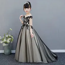 Детское роскошное вечернее платье хорошего качества для девочек, с вышивкой, длинное Сетчатое платье с кружевным хвостом детское торжественное платье на день рождения