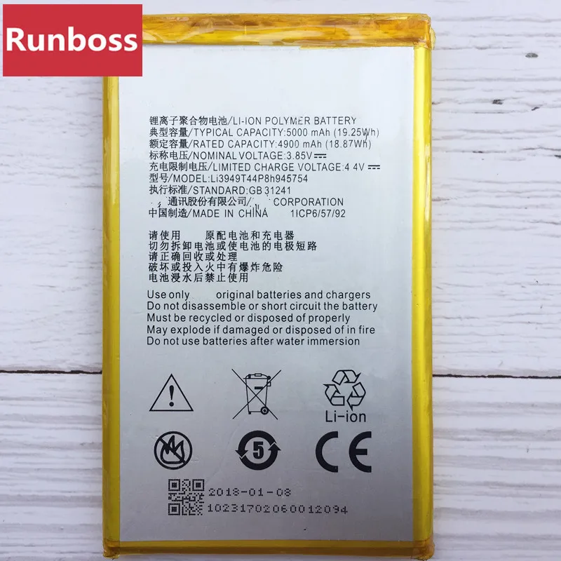 

Original 5000mAh Li3949T44P8h945754 Battery For ZTE Blade A2 Plus BV0730 A2Plus / ZTE Blade A610 Plus Battery