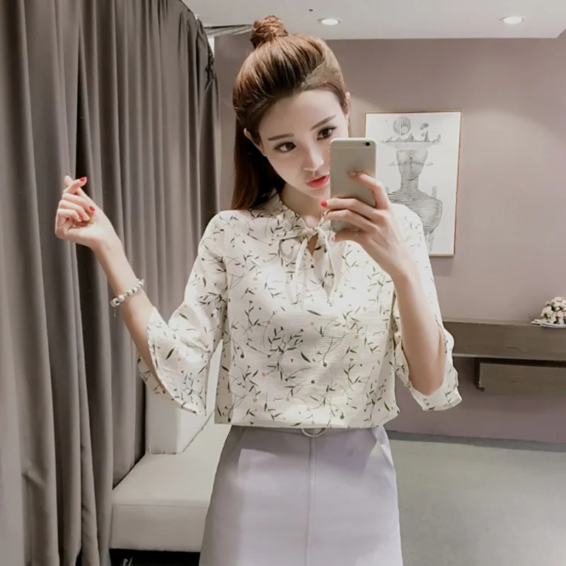

Women Fashion Summer Chiffon Blouses Ladies Floral Print Feminine Blouse Half Sleeve Casual S-3XL Plus Size Tops for Female Y5