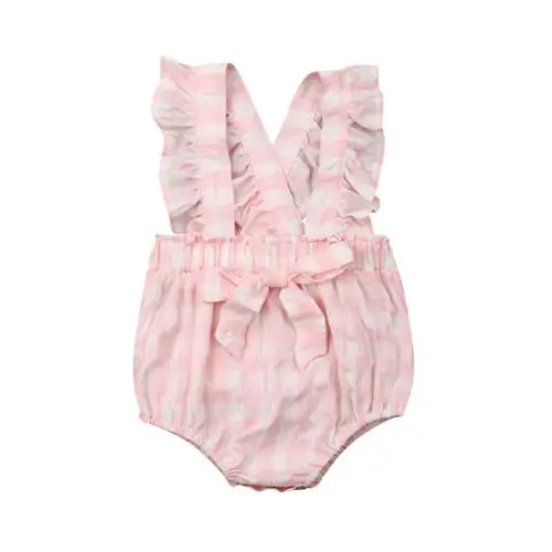 

Pudcoco Newborn Infant Baby Girl Clothes Sleeveless Plaids Bowknot Backless Romper Outfit Summer 0-18M