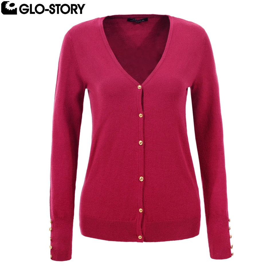 GLO STORY Female Antumn Knitted Cardigans Women V neck Button Down