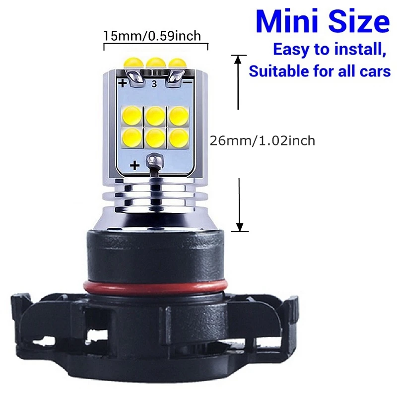 H16 PSX24W 5202 Super Bright LED Auto Front Fog Lamp Car Anti Fog Light Driving Bulb 6000K White 3000K Yellow 1 Piece