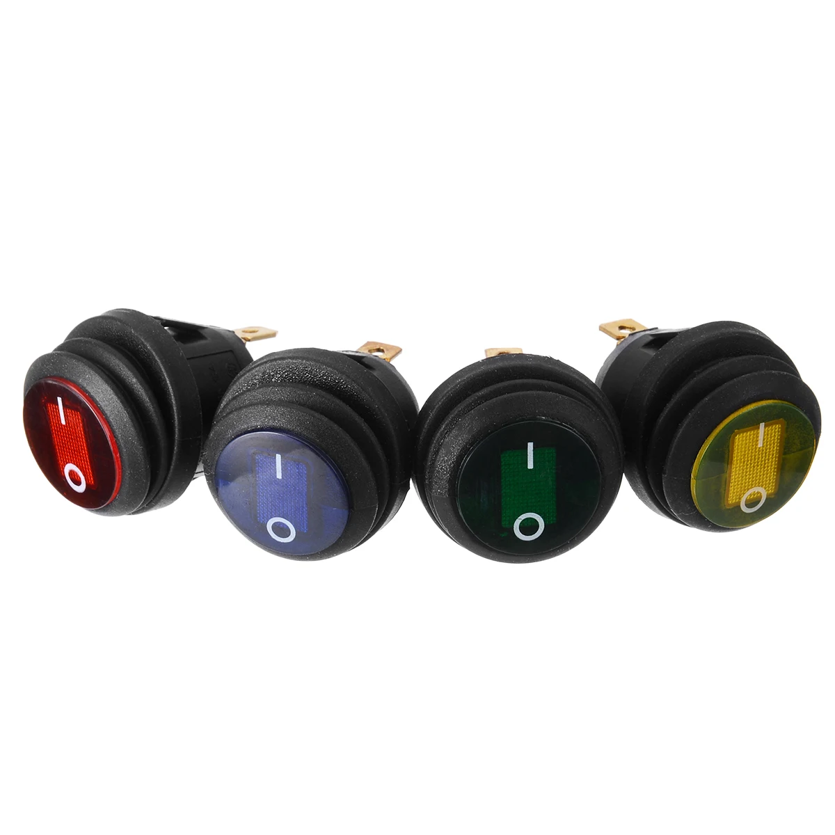 4pcs 12V 12A LED Rocker Switch Car Boat On/Off 3-Pin SPST Round Rocker Switch Red Blue Orange Green Waterproof Switches