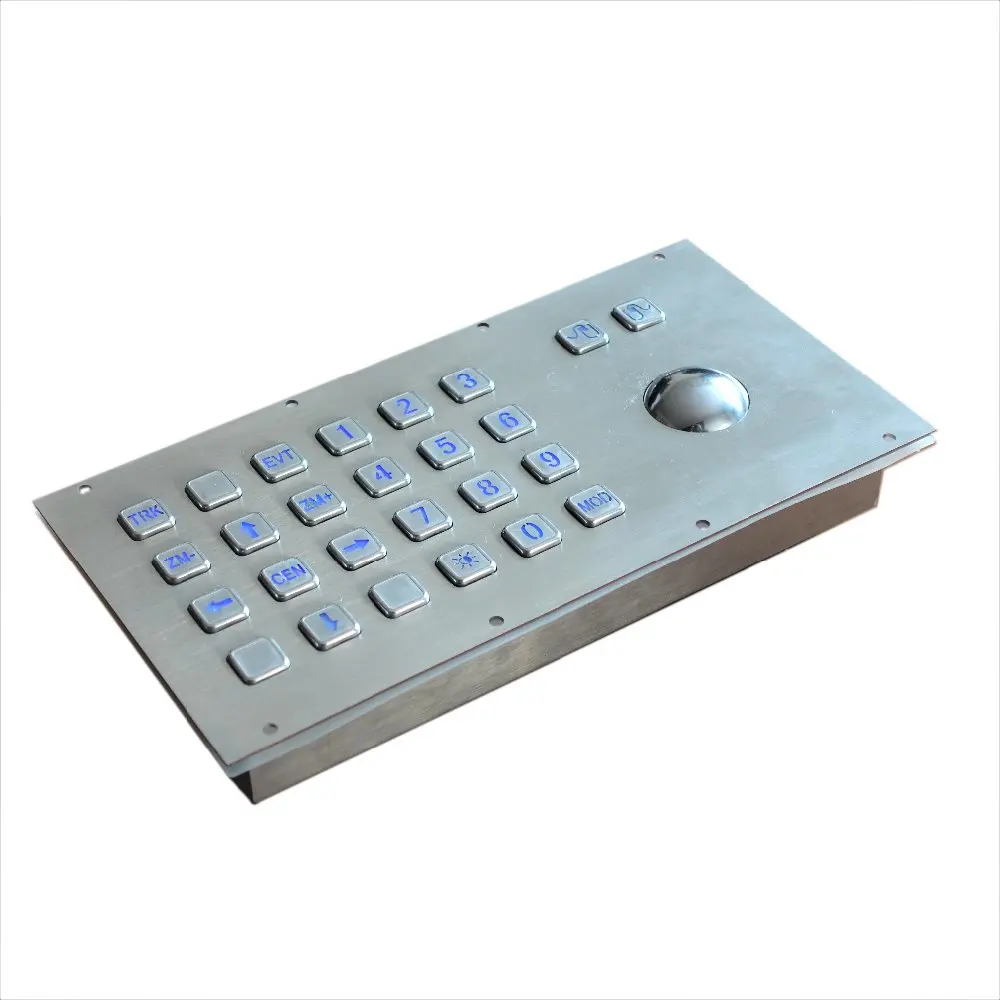 24 клавиши с подсветкой настольная Верхняя панель крепление из нержавеющей стали металлическая клавиатура/клавиатура и подсветка 2 кнопки мыши и USB 38 мм трекбол