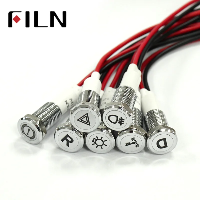 Chrome Waterproof Lamp FILN 12V LED Car Boat LED Warning Dashboard Signal Lights Instrument Pilot light 10mm