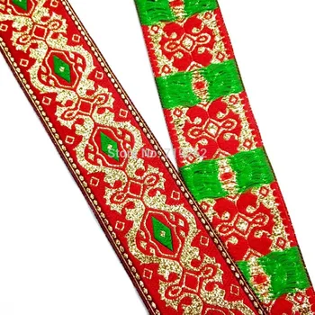 

4cm 40mm 1-5/8'' Quality Density Red Costume Embroidery Laciness Webbing National Jacquard Woven Ribbon Gold Blink Metallic Eyes