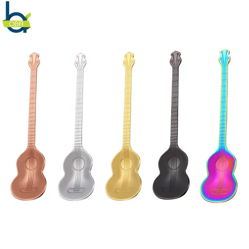 

OBR Stainless Steel Guitar Shape Spoon Espresso Tea Stirring Mixing Serving Spoon Ice Cream Coffee Scoop Kitchen Accessories