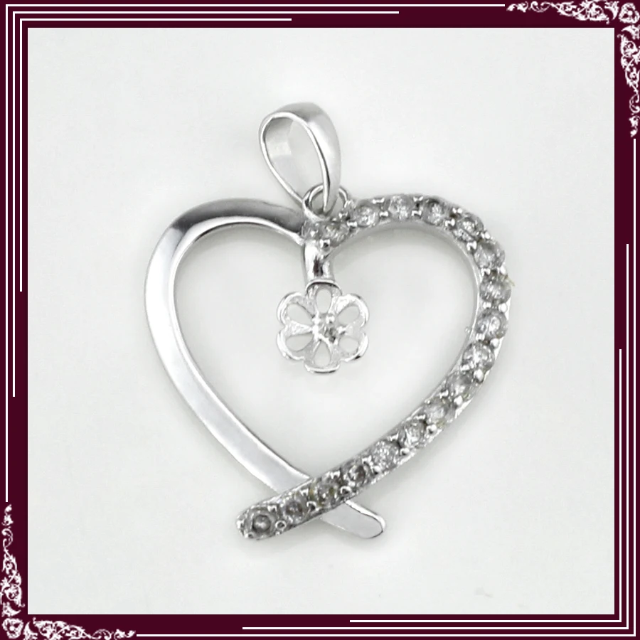 

Heart Shape with zircon 925 Sterling Silver Jewelry Pendant Fittings 5pcs
