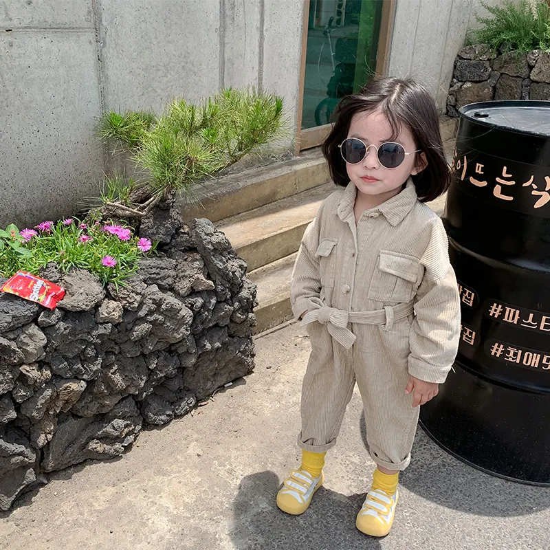 Korean Style Girls Boys Corduroy Overall Autumn Fashion Kids Long Pants 1-6 years