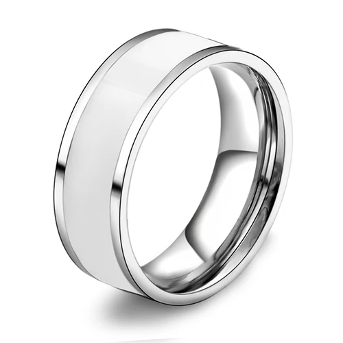 Горячая Распродажа разноцветное эмалированное керамическое кольцо из нержавеющей стали высокое качество Коктейльные кольца на палец размер 7-12 - Цвет основного камня: White