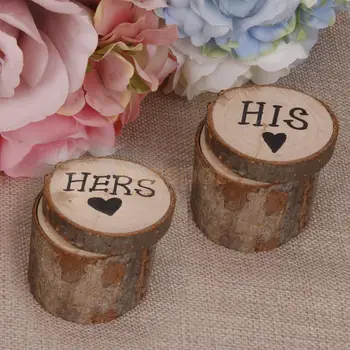 

2 Sets Wooden Shabby Chic Rustic Wedding Ring Bearer Boxes Hers & His
