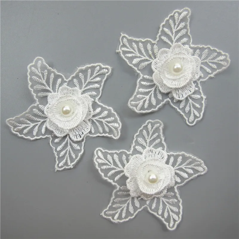 10pcs White Daisy flowers Embroidered Cotton Lace Applique Motif Sew on