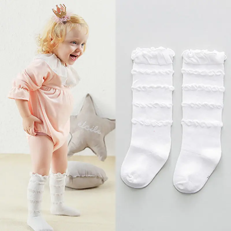 Новые брендовые высокие Колготки для маленьких девочек теплые белые чулки для детей от 0 до 12 месяцев
