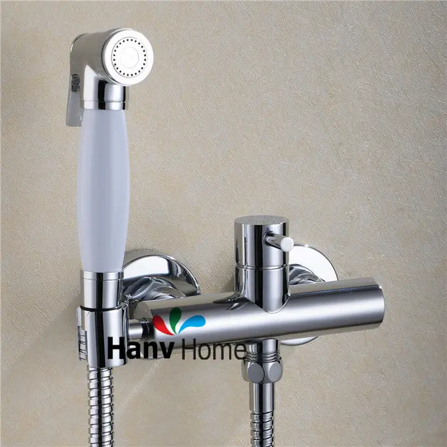 Toilet Bathroom Hand held Bidet Spray Shattaf + Brass Hot & Cold Water