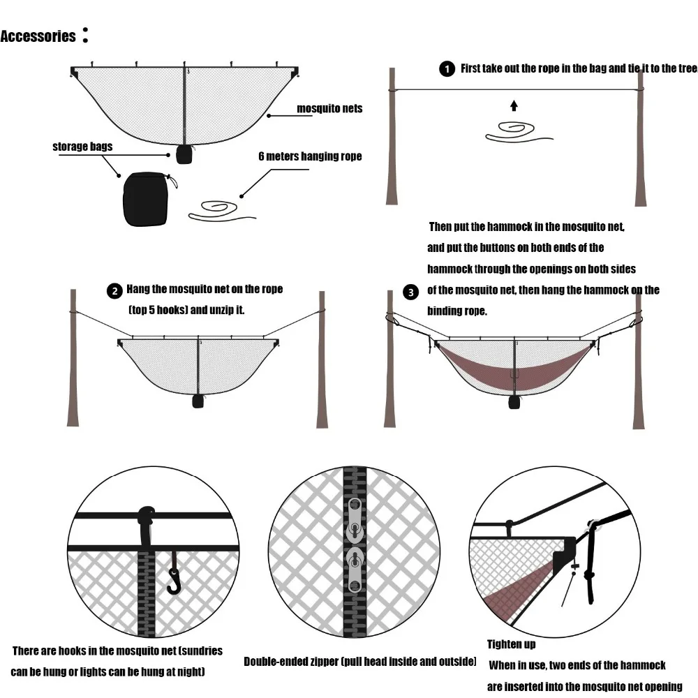 Lightweight Hammock Bug Mosquito Net Easy Setup Outdoor Double Single Hammocks for 360 Degree Protection Dual Sided Zipper Lightweight Hammock Bug Mosquito Net Easy Setup Outdoor Double Single Hammocks for 360 Degree Protection Dual Sided Zipper