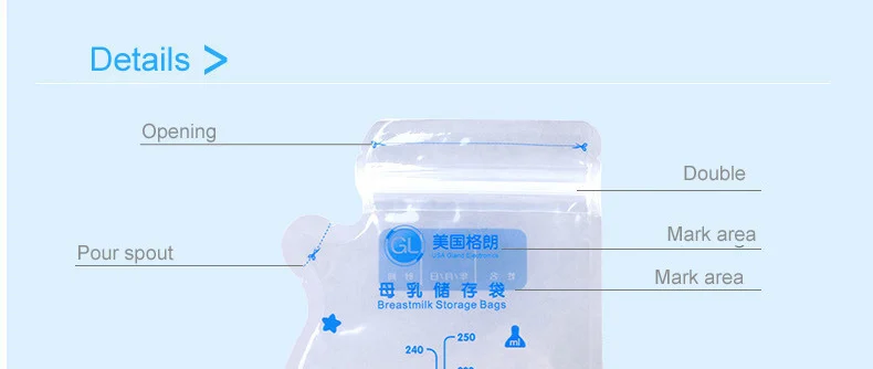 GL 96 шт./упак. 250 мл напечатанные таможней Многоразовые детские пакеты для хранения грудного молока для Еда для хранения жидкого молока сумки для грудного молока Кормление безопасного