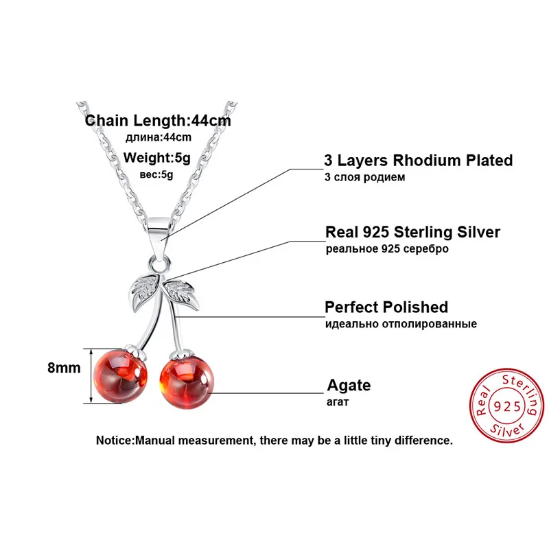 KISS MANDY, 925 пробы, серебро, красный, натуральный камень, вишня, подвеска, ожерелье s для женщин, Настоящее серебро, ювелирное изделие, ожерелье, подарок, KSN03