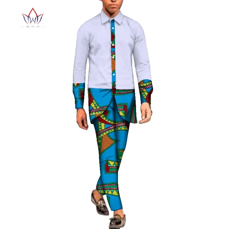 2019 натуральный осень 5xl для мужчин Африканский костюмы длинный рукав Дашики 2 шт. большого размера в африканском стиле s хлопок ни WYN66