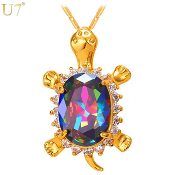 

U7 Cute Turtle Crystal Necklaces & Pendants Gold Color AAA Cubic Zirconia Lovely Animal Tortoise For Women Jewelry Gift P792