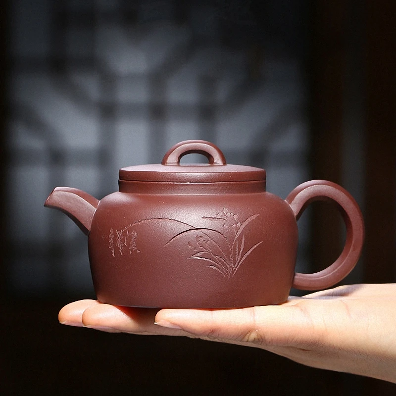 

PINNY 185ML YiXing Purple Clay Orchid Teapot Natural Ore Purple Mud Tea Pot Traditional Chinese Zi Sha Retro Kung Fu Drinkware