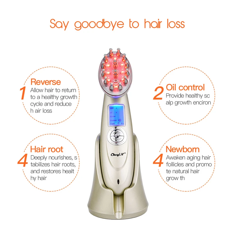 Cepillo eléctrico para el crecimiento del cabello con láser, tratamiento contra la pérdida de cabello, luz infrarroja Nano, luz roja EMS, cepillo para el cabello con vibración Care46 - 5
