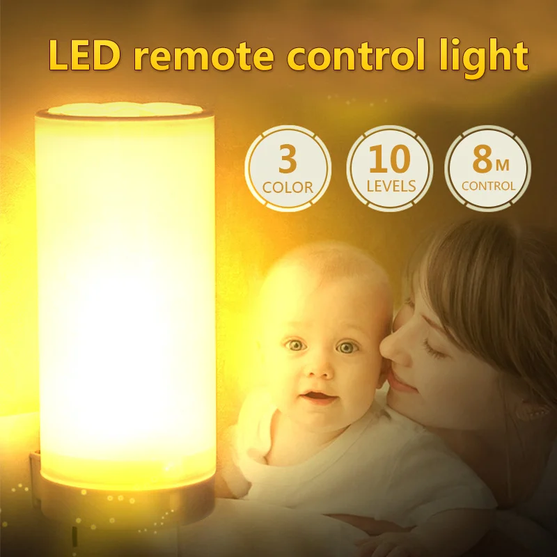 

New Smart Remote Control Wireless LED Night light 3 Colors 10 Levels Dimmable For Baby Breastmilk light Bedroom Desk Table Light