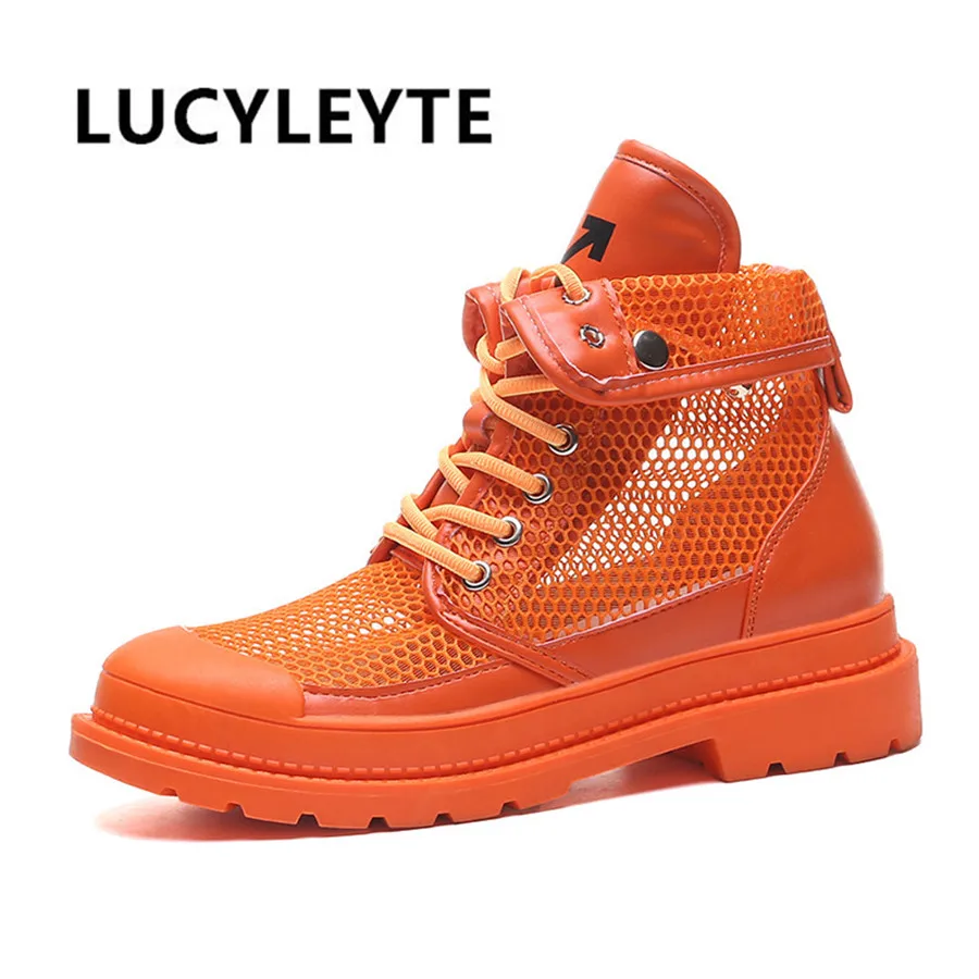 

Hot sale 2019 Spring summer Martin boots Women fashion leather Hollow breathable Color cool boots Lace-up Women's ankle boots