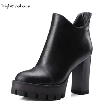 

hight colors 2020 Winter Ankle Boots for Women Large Size Ladies Microfiber Booties Brand Square Heel Black Brown Gray Yellow