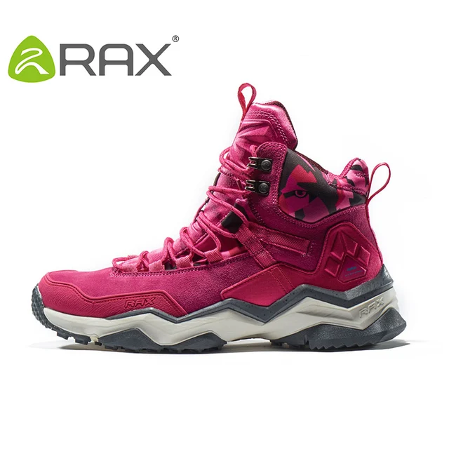 RAX Men Hiking Shoes Mid-top Waterproof Outdoor Sneaker Men Leather Trekking Boots Trail Camping Climbing Hunting Sneakers Women rose red women