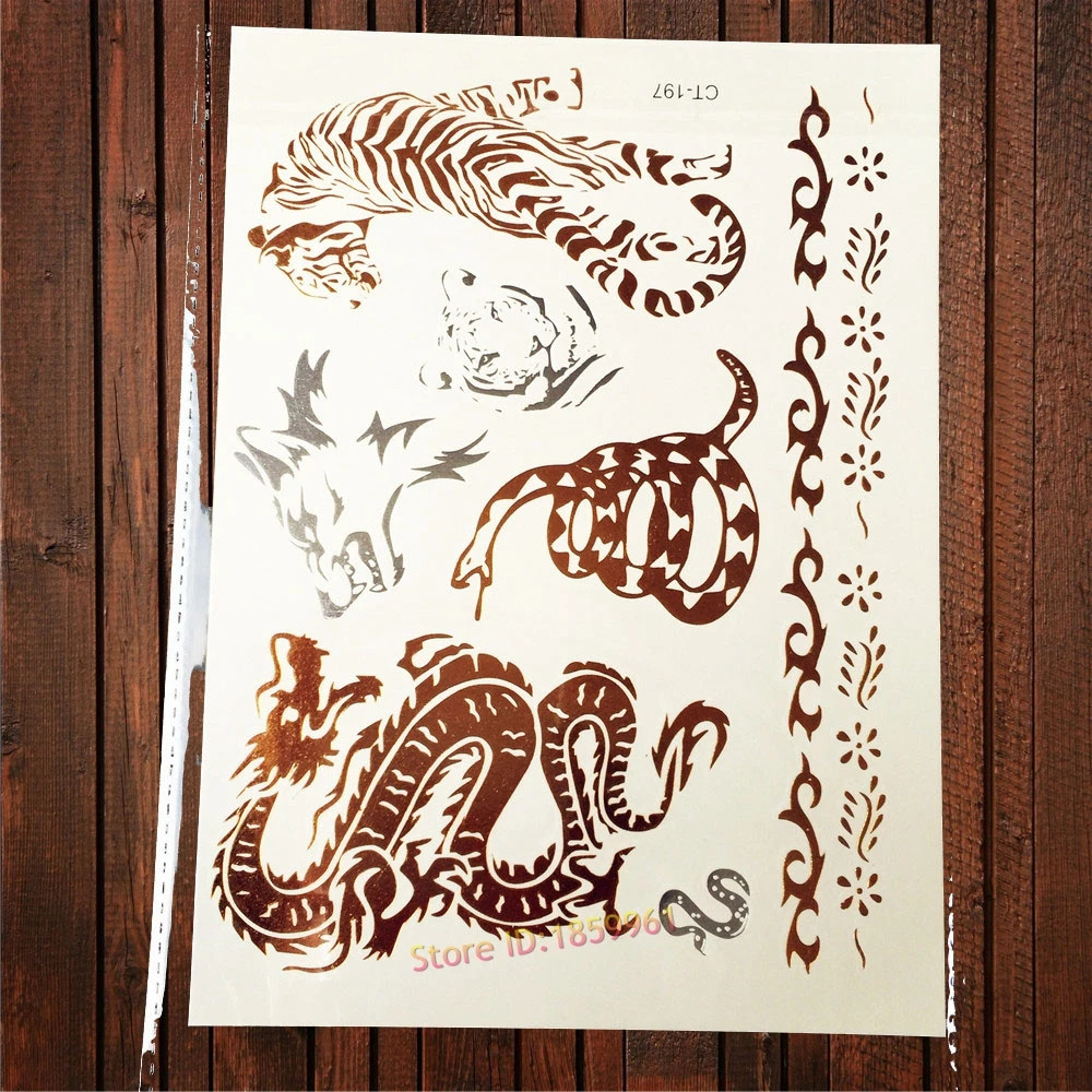 1 PC Keren 3D Serigala Binatang Emas Ular Naga Perak Kilat Logam