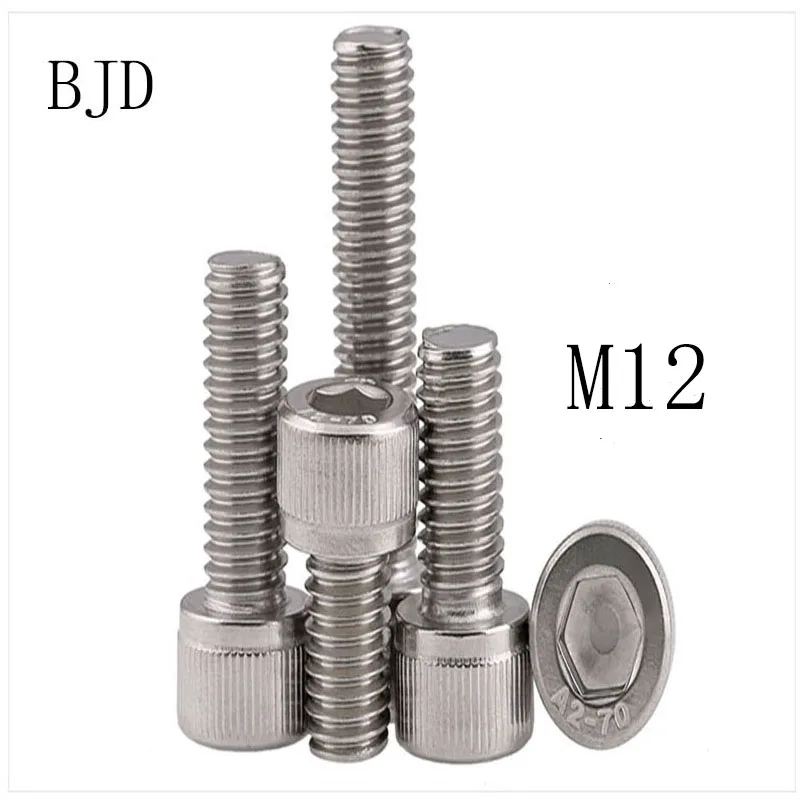 2 шт. 304 DIN912 Болты M12 * 20/25/30/35/40/45/50/55/150 шестиугольные болты из нержавеющей стали
