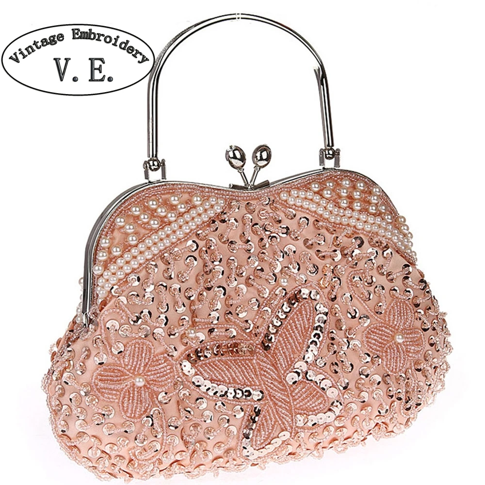 

Vintage Embroidery Women Clutch New Evening Bag Party Top Handbag Bride Butterfly Small Bag Wedding Red Purse Gift For Women