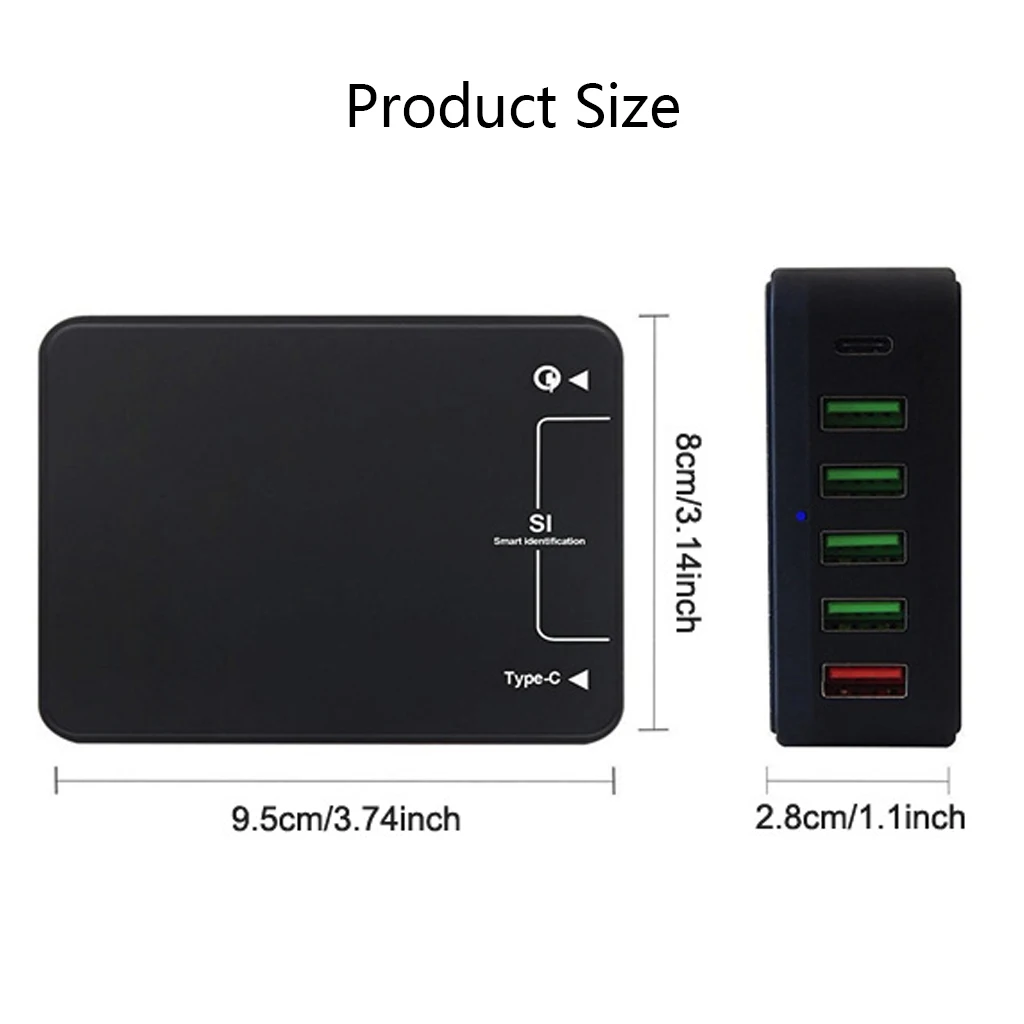 6-port 60W type-C usb зарядная станция, настенное зарядное устройство концентратор быстрая зарядная станция с Qualcomm Quick Charge 3,0 и type C