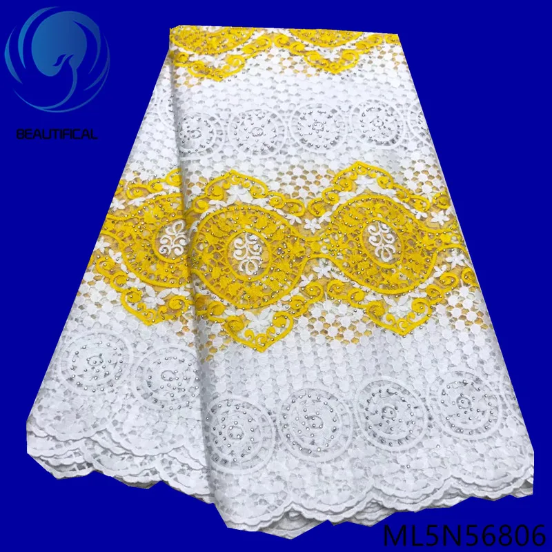 

Beautifical Nigerian lace fabrics 2019 New design two-tone silk milk tulle lace fabric with stones 5yards net lace ML5N568