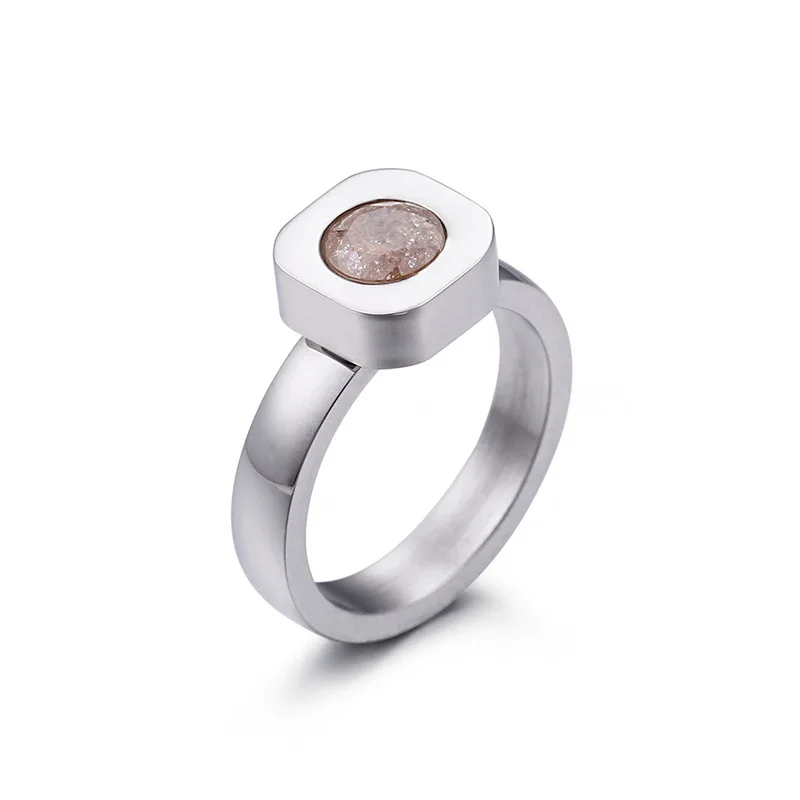 Новые цветные кольца с камнем для женщин, размер 6-9, нержавеющая сталь, золото/серебро, кольца на палец для девушек, обручальные кольца, подарок - Цвет основного камня: Turmeric (Silver)