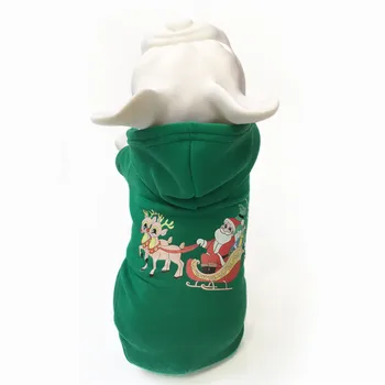 

New Cotton Pet Dog Clothes Christmas Santa Claus Elk Cart Pet Clothes for Small and Medium Puppy Clothing Hooded Jacket (green)