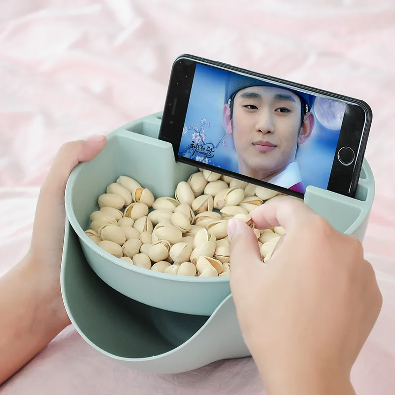 

Multifunctional Double Layer Dry Fruit Candy Nut Tray Storage Box Containers Snacks Melon Nut Seeds Storage Box With Phone Stent