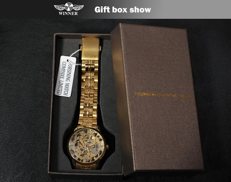 Winner мужские часы лучший бренд класса люкс Автоматический Скелет Золотой завод компании браслет из нержавеющей стали наручные часы WRG8003M4G1