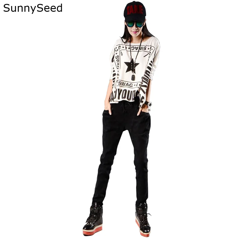 

Plus size XXL XXXXL Women jeans elegant high waist Hiphop harem casual pants black jeans baggy dancer modern girl cool denim