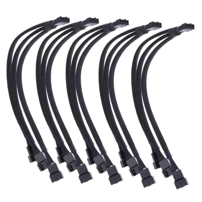 4 pin PWM Fan Cable 1 to 3 ways 1/2/5pcs Splitter Black Sleeved Connector Computer Case Length Extension|Компьютерные кабели и