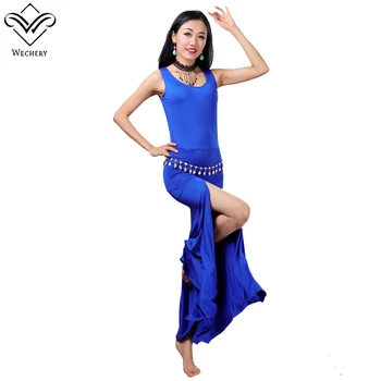 

Wechery Long Belly Dancing Dress One Piece Hollow Out Open Sleeveless Dresses Sexy Bandages Black Red Blue Performance Costume