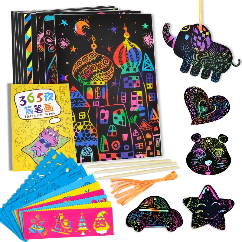 New  Small and Large size Two-in-one Magic DIY Color Scratch Art Paper Coloring Cards Scraping Drawing T