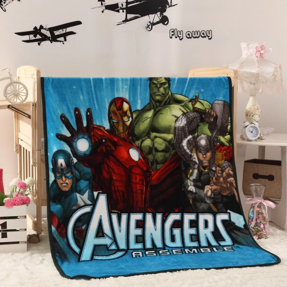 

Little Kids Avengers Fleece Blanket/Boys Cartoon Spiderman Sleep Quilt/Children Batman Household Comfortable Picnic Blanket