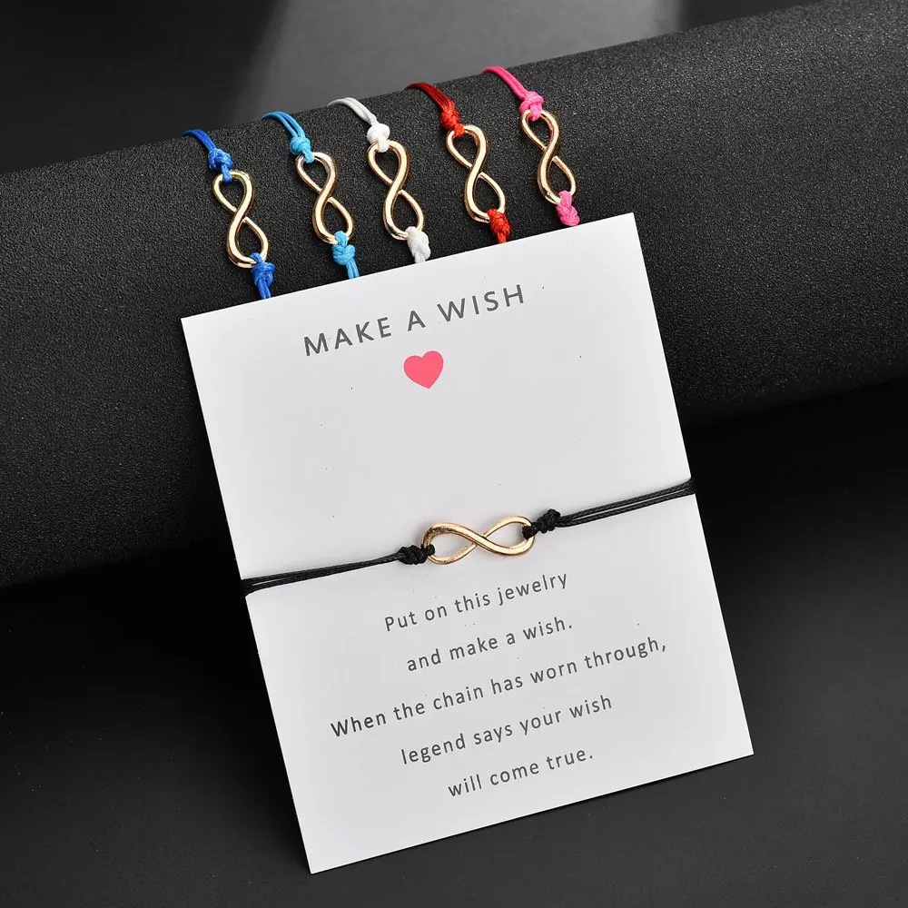 

2019 NEW Make A Wish card adjustable bracelet simple elegant 7 colors rope chain gold color number 8 pendant Bracelet women