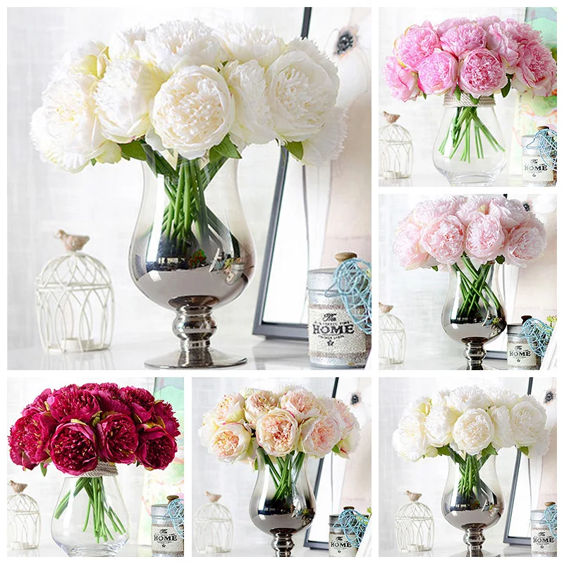 

Hot 5 Heads Peony Flower DIY Artificial Peony Flowers Weeding Bouquet Party Home Decoration Flores Artificiale Bridal Fake Fleur