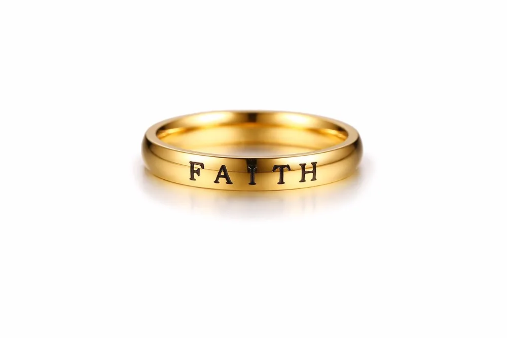 Женское кольцо HOPE/LOVE/FAITH SIZZZ 3 мм ширина лица цвета нержавеющая сталь|Кольца| |