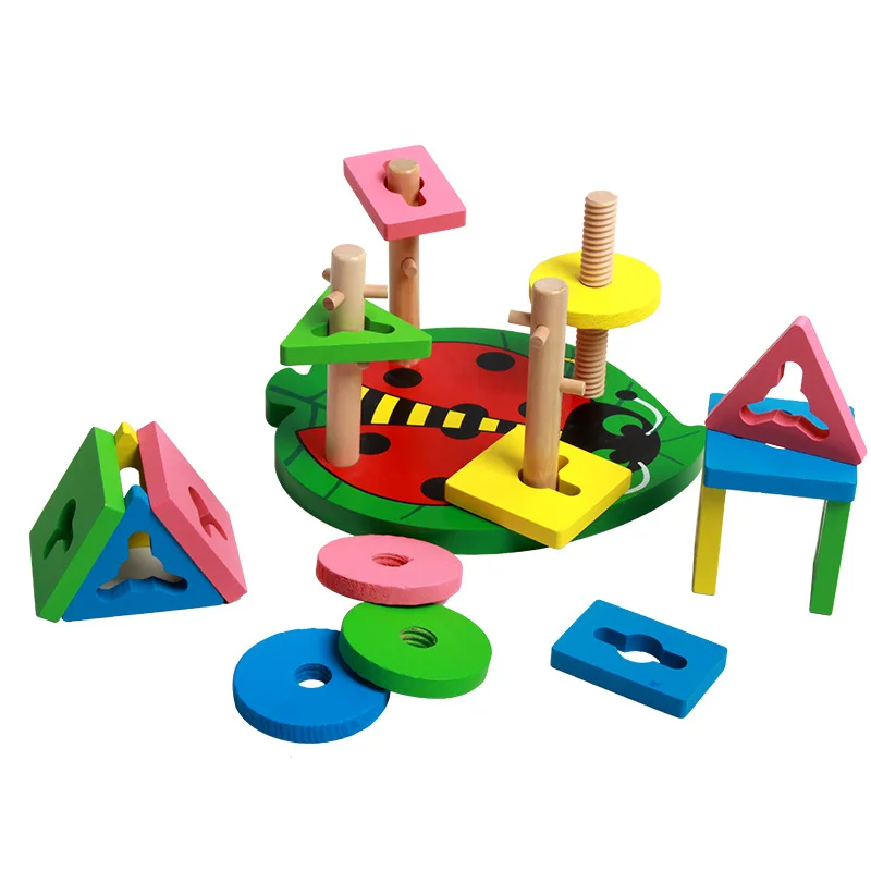 Montessori Educational Cute animal 4 Pillar Matching Color Shape Wooden Blocks toys Cultivate hands-on ability toys